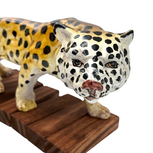 Kintsugi Italian Pottery Cheetah Statuette Majolica Gold Crack Art Gift Italy - Picture 13 of 16